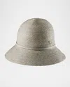 Helen Kaminski Raffia Besa 6 Cloche Hat With Leather Detail In Eclipse Melange Pumice