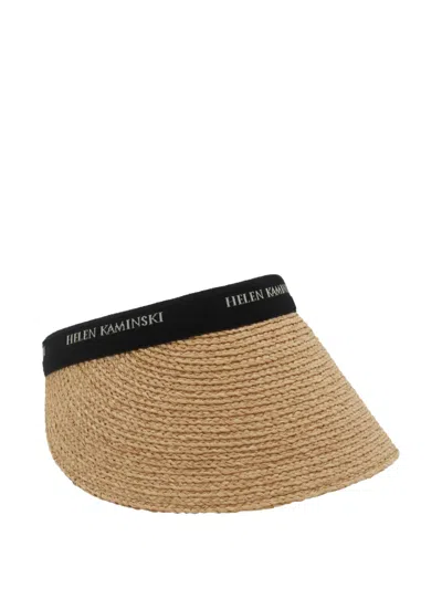 Helen Kaminski Beige Hat With Band With Logo Lettering In Straw Woman In Brown