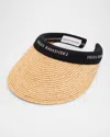 Helen Kaminski Bianca Classic Slide-on Raffia Visor In Natural Black Logo