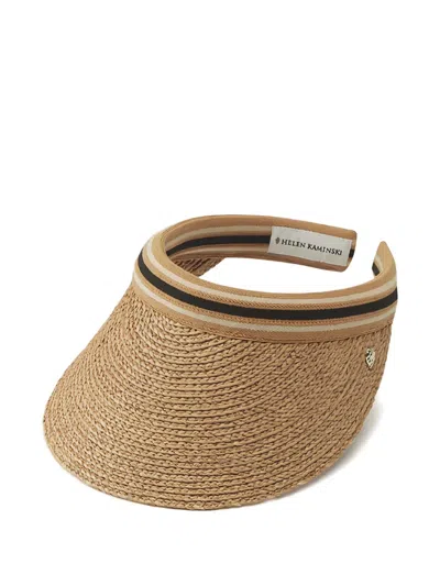 Helen Kaminski Bianca Raffia Striped Visor Hat In Brown