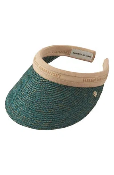 Helen Kaminski Bianca Raffia Visor In Palm Leaf/natural Logo