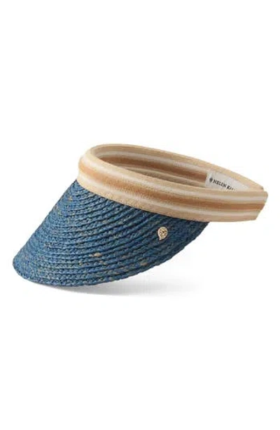Helen Kaminski Bianca Raffia Visor In Sapphire/nougat Stripe