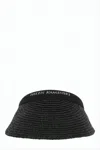 Helen Kaminski Black Raffia Visor Hat With Embroidered Band In Black