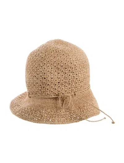 Pre-owned Helen Kaminski Bow Embellishment Branded Bucket Hat In Neutral