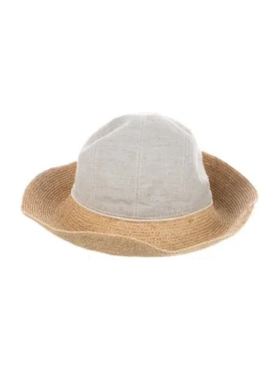 Pre-owned Helen Kaminski Braided Straw Accented Bucket Hat In Grey/neutrals