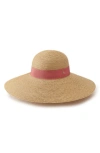 Helen Kaminski Braided Raffia Sun Hat With Grosgrain Bow In Natural/ Pomelo