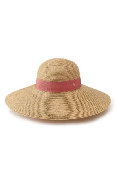 Helen Kaminski Braided Raffia Sun Hat With Grosgrain Bow In Natural Hot Pink