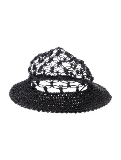 Pre-owned Helen Kaminski Crochet Raffia Hat In Black