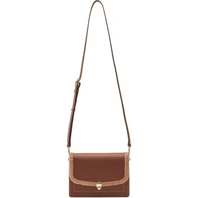 Helen Kaminski Dauphine Raffia Trim Leather Crossbody Bag In Brown