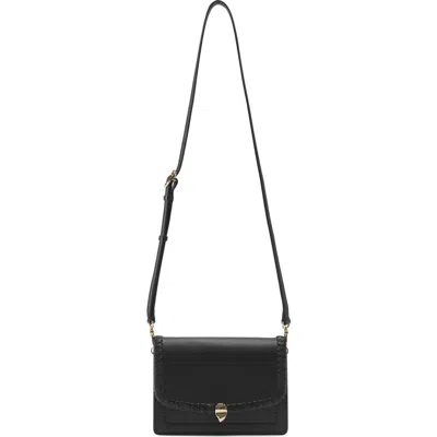 Helen Kaminski Dauphine Raffia Trim Leather Crossbody Bag In Black