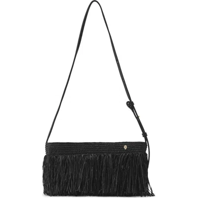 Helen Kaminski Dawn Fringe Raffia Shoulder Bag In Black
