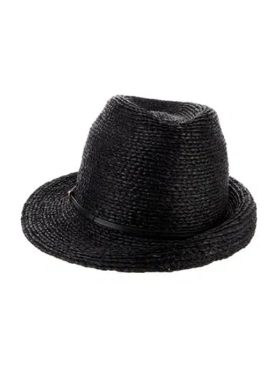 Pre-owned Helen Kaminski Fedora Raffia Hat In Black