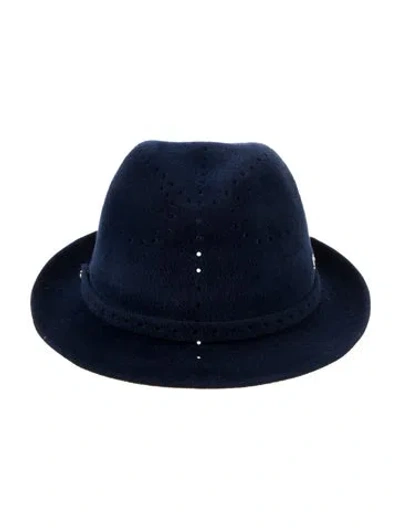 Pre-owned Helen Kaminski Felt Fedora Hat In Blue