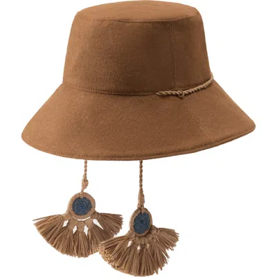 Helen Kaminski Isla Cotton & Linen Blend Bucket Hat In Brown