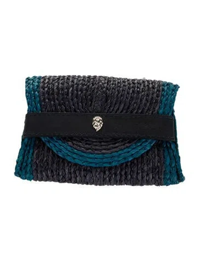 Pre-owned Helen Kaminski Jute Colorblock Pattern Coin Pouch In Blue