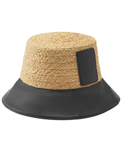 Helen Kaminski Kami Straw & Leather Bucket Hat In Black