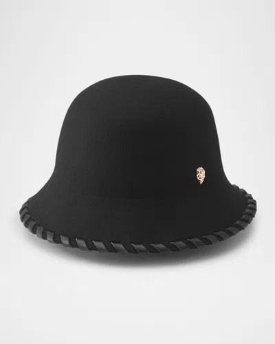 Helen Kaminski Liana Woven Leather & Wool Fedora Hat In Black