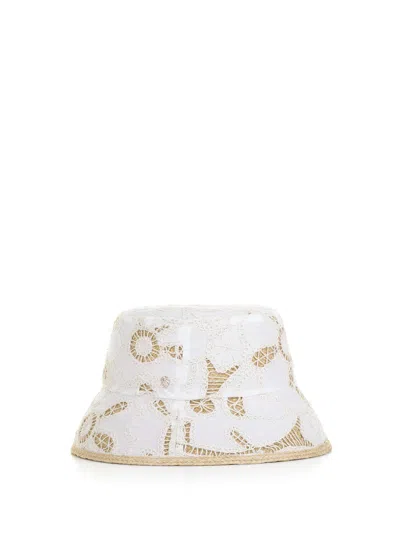 Helen Kaminski Floral-embroidered Raffia Bucket Hat In White