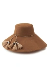 Helen Kaminski Wide Cotton Bucket With Raffia Tassels In Nutshell