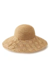 Helen Kaminski Floral Crocheted Raffia Wide Brim Hat In Natural