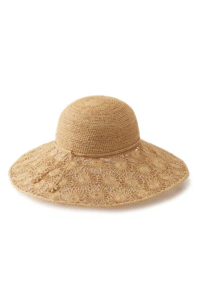 Helen Kaminski Floral Crocheted Raffia Wide Brim Hat In Natural