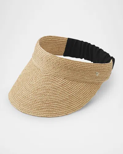 Helen Kaminski Medea Classic Straw & Ribbon Visor In Neutral