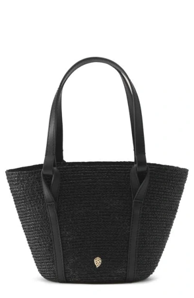 Helen Kaminski Mini Bisou Raffia Basket Tote In Charcoal/black