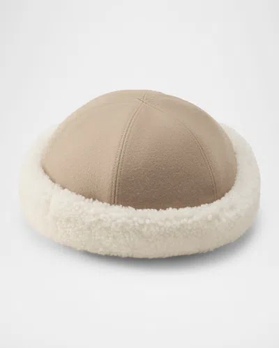 Helen Kaminski Nika Shearling-trim Brushed Wool Beanie In Neutral
