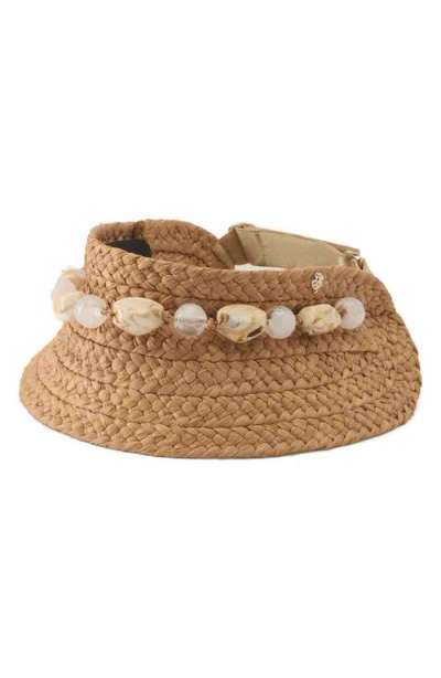 Helen Kaminski Nyla Packable Pebble Braided Raffia Visor In Nougat Natural