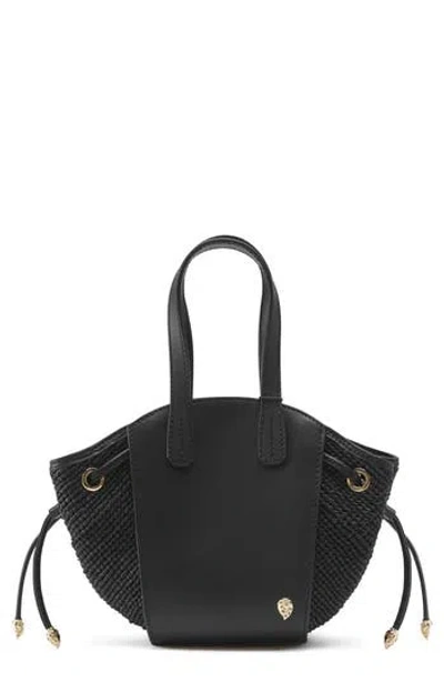 Helen Kaminski Piaf Raffia Trim Leather Tote In Black