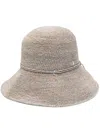 Helen Kaminski Raffia Besa 6 Cloche Hat With Leather Detail In Grey
