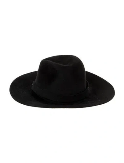 Pre-owned Helen Kaminski Rabbit Fur Wide-brim Fedora In Black