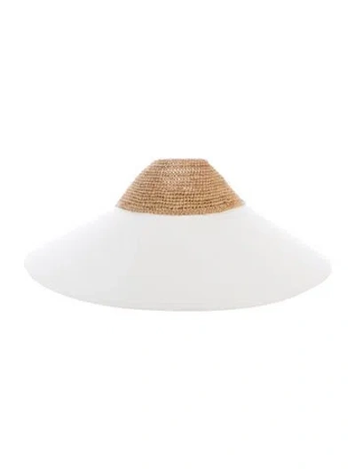 Pre-owned Helen Kaminski Raffia And Canvas Visor In White