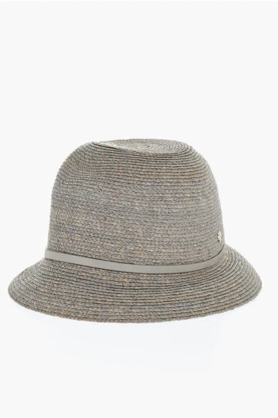 Helen Kaminski Raffia Besa 6 Cloche Hat With Leather Detail In Eclipse Melange Pumice