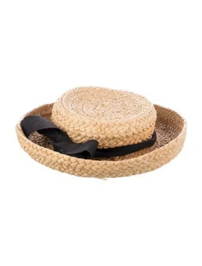 Pre-owned Helen Kaminski Raffia Boater Hat In Neutral