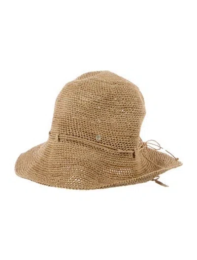 Pre-owned Helen Kaminski Raffia Bucket Sun Hat In Neutrals