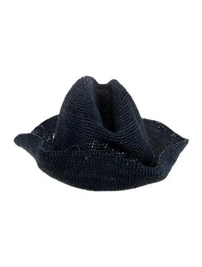 Pre-owned Helen Kaminski Raffia Fedora Hat In Blue
