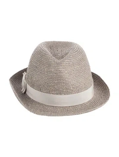 Pre-owned Helen Kaminski Raffia Fedora Hat In Grey