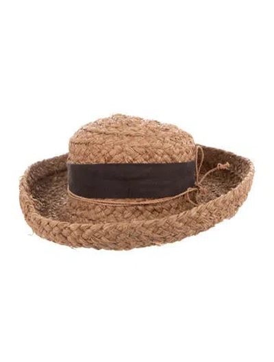 Pre-owned Helen Kaminski Raffia Grosgrain-accented Hat In Brown