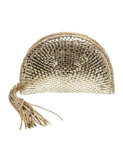Pre-owned Helen Kaminski Raffia Minaudière In Gold