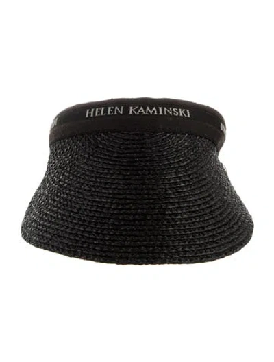Pre-owned Helen Kaminski Raffia Slide On Visor In Black