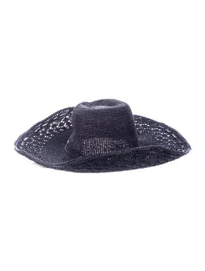 Pre-owned Helen Kaminski Raffia Wide Brim Sun Hat In Blue