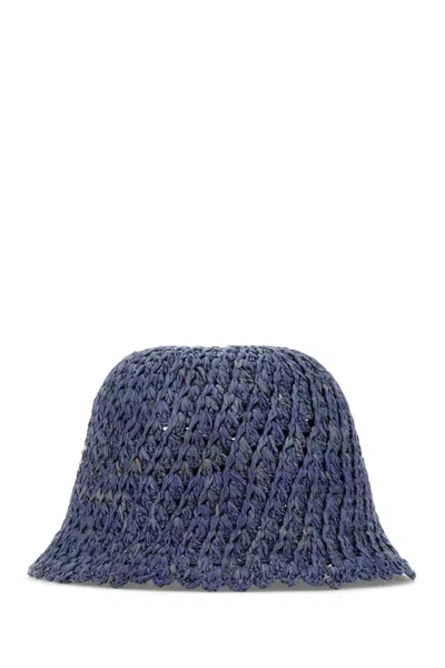 Helen Kaminski Rio Crocheted Raffia Bucket Hat In Blue