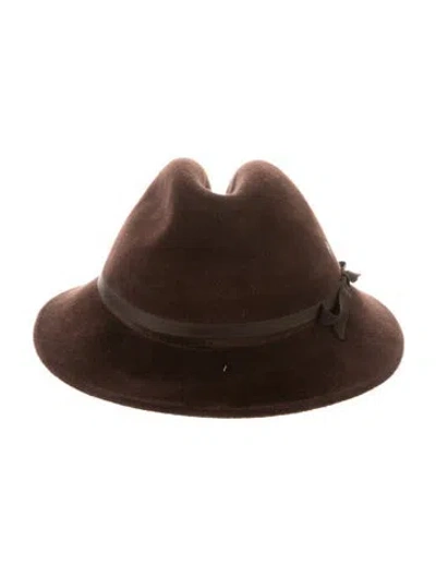 Pre-owned Helen Kaminski Solid Laced Fedora Hat In Brown
