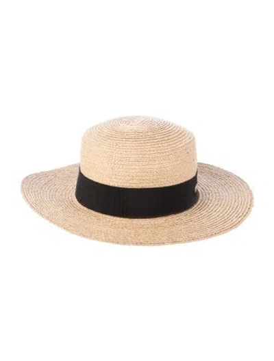 Pre-owned Helen Kaminski Straw Boater Hat In Neutral