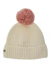 Helen Kaminski 'tiana' White Beanie With Pompom And Logo Plaque On The Front In Neutrals