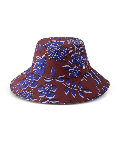 Helen Kaminski Tessa Floral Print Canvas Bucket Hat In Burgundy
