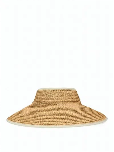 HELEN KAMINSKI WIDE-BRIMMED RAFFIA VISOR HAT WITH ADJUSTABLE TIE CLOSURE