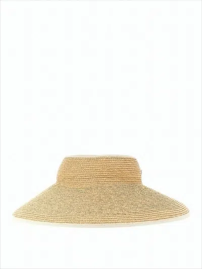 Helen Kaminski Wide-brimmed Raffia Visor Hat With Bow Detail In Neutral
