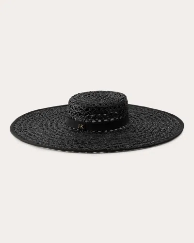 Helen Kaminski Women's Kavya Raffia Lace Crocheted Boater Hat In Black